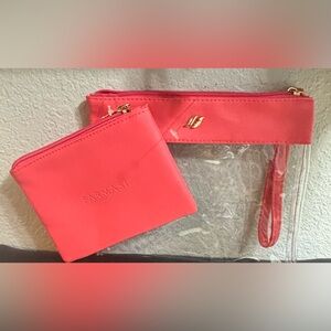 Farmasi Coral Pink Clear Wristlet and Zip Pouch Set